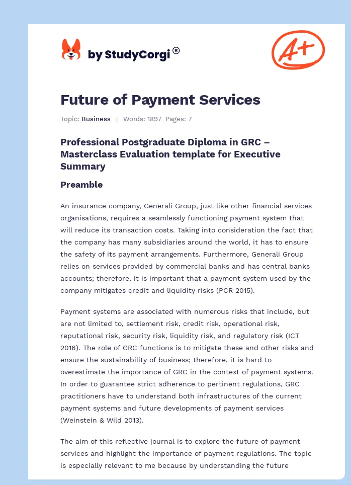 Future of Payment Services. Page 1