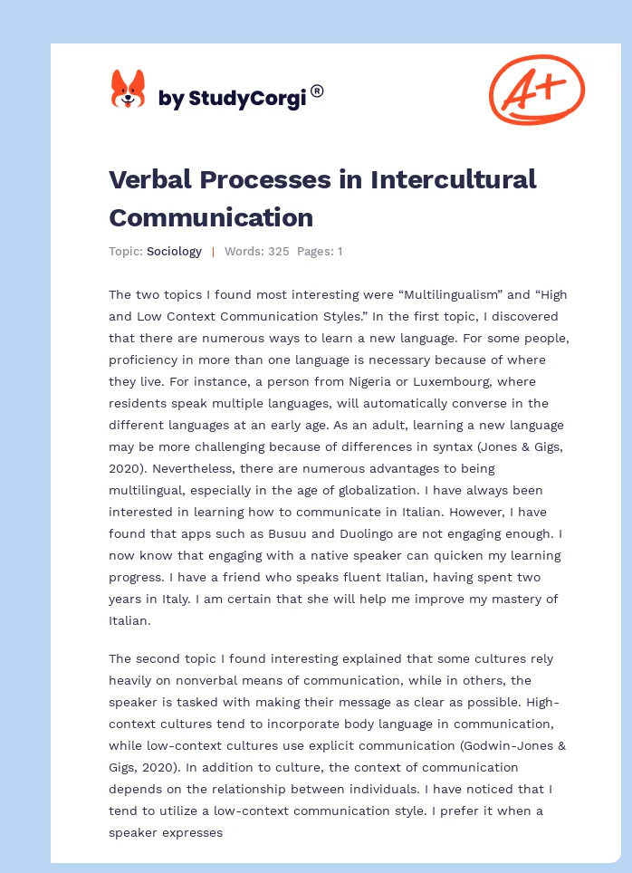 Verbal Processes in Intercultural Communication. Page 1