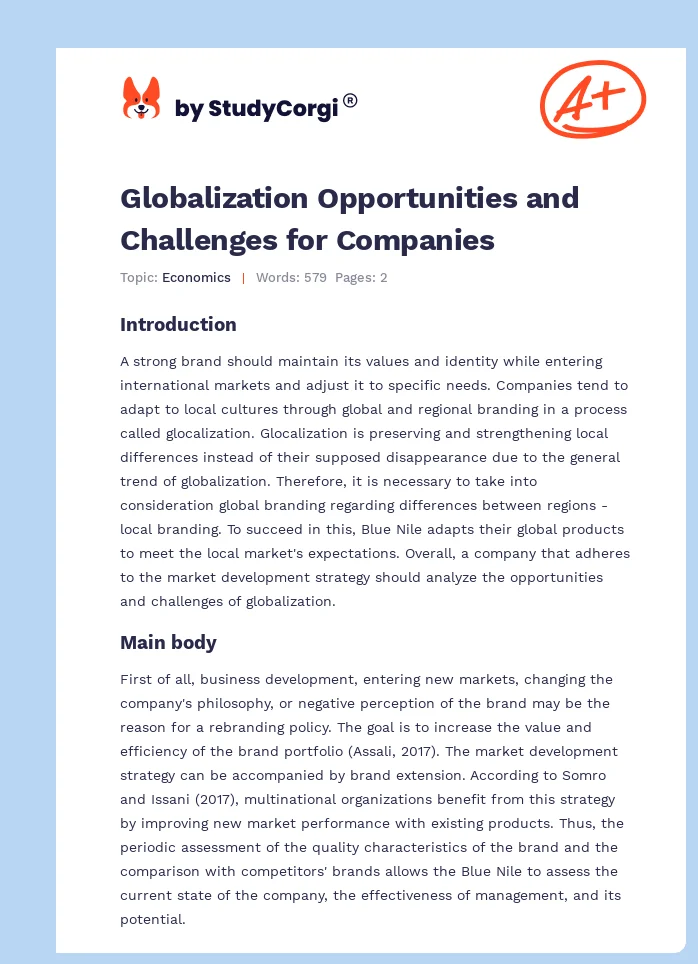 Globalization Opportunities and Challenges for Companies. Page 1