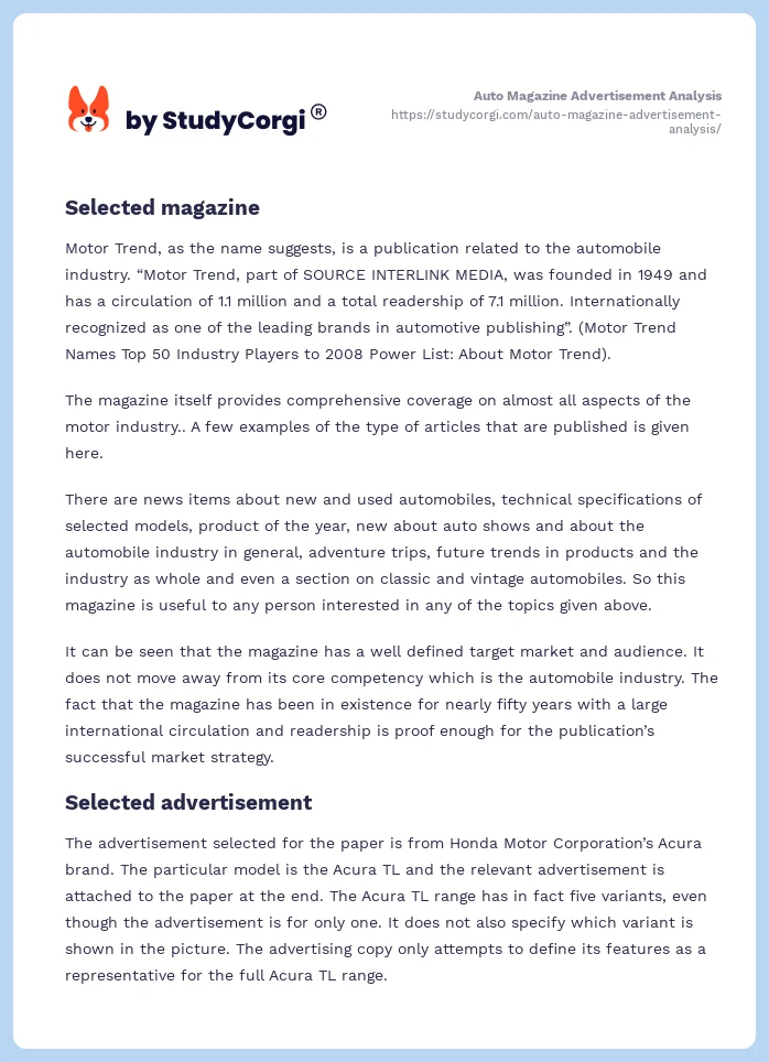 Auto Magazine Advertisement Analysis. Page 2