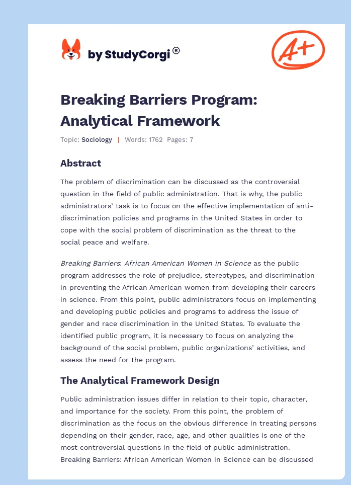 Breaking Barriers Program: Analytical Framework. Page 1