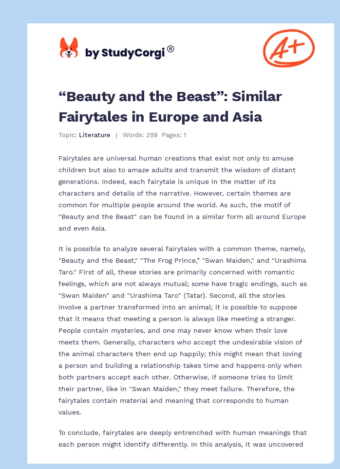 “Beauty and the Beast”: Similar Fairytales in Europe and Asia. Page 1