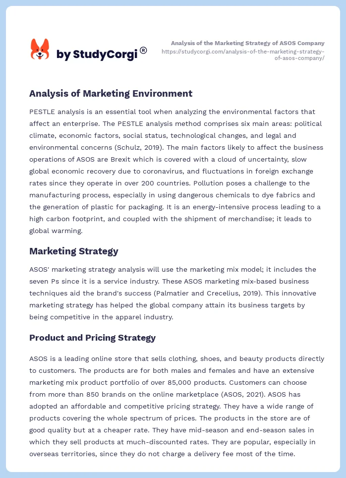 Analysis of the Marketing Strategy of ASOS Company. Page 2