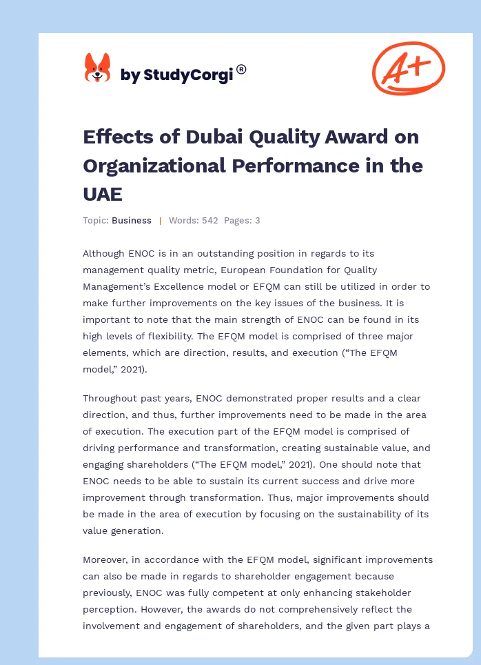 Effects of Dubai Quality Award on Organizational Performance in the UAE. Page 1
