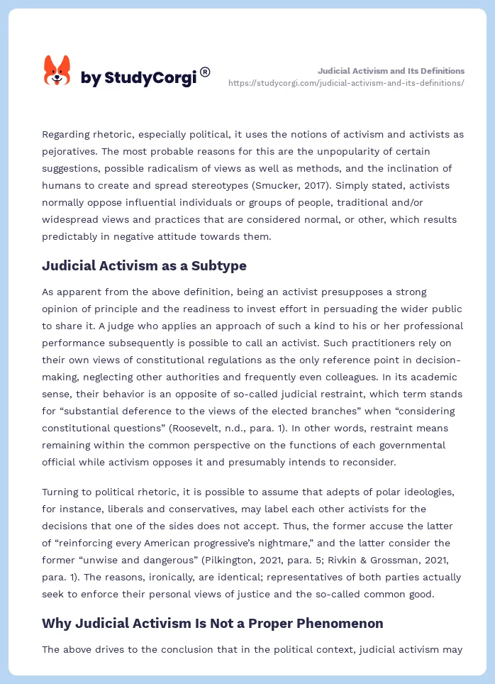 Judicial Activism and Its Definitions. Page 2