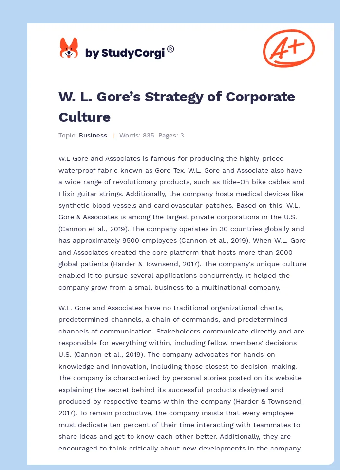 W. L. Gore’s Strategy of Corporate Culture. Page 1