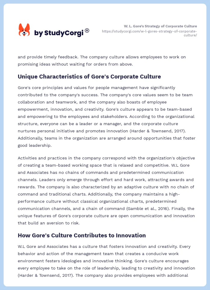 W. L. Gore’s Strategy of Corporate Culture. Page 2