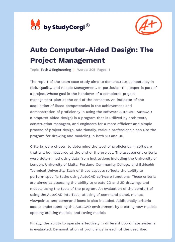 Auto Computer-Aided Design: The Project Management. Page 1
