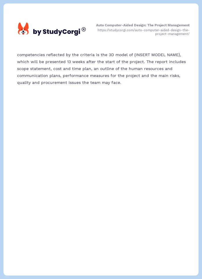 Auto Computer-Aided Design: The Project Management. Page 2
