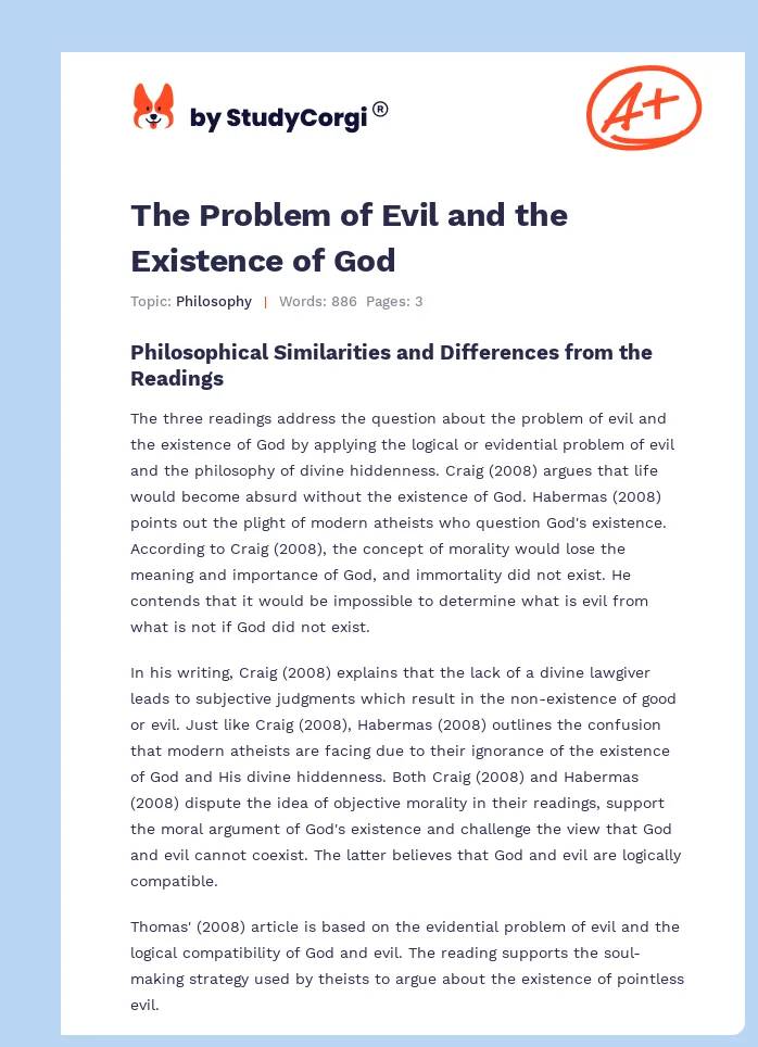 The Problem of Evil and the Existence of God. Page 1