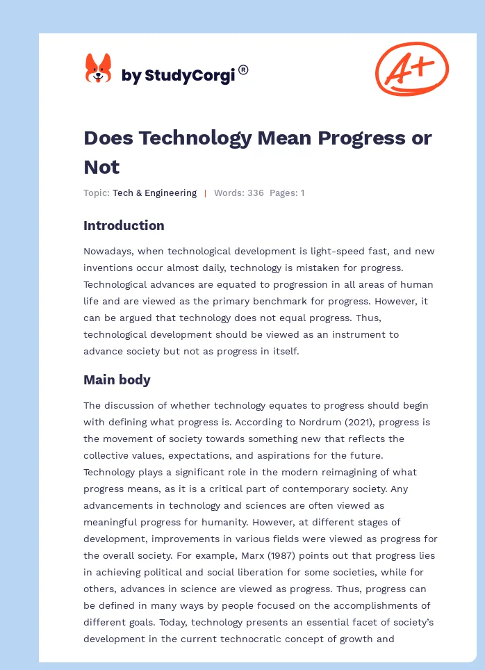Does Technology Mean Progress or Not. Page 1
