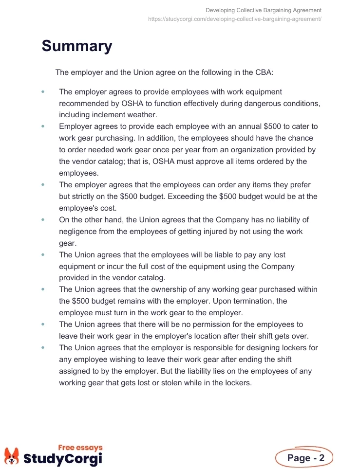 Developing Collective Bargaining Agreement. Page 2