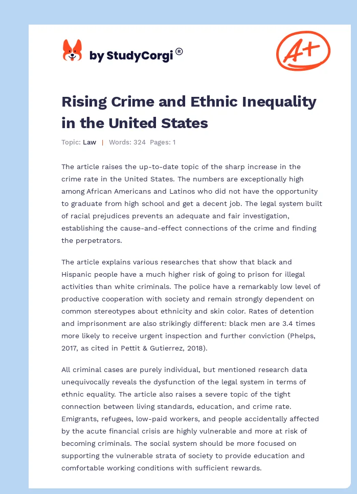 Rising Crime and Ethnic Inequality in the United States. Page 1