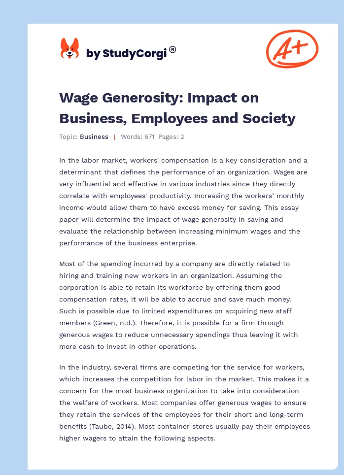 Wage Generosity: Impact on Business, Employees and Society. Page 1