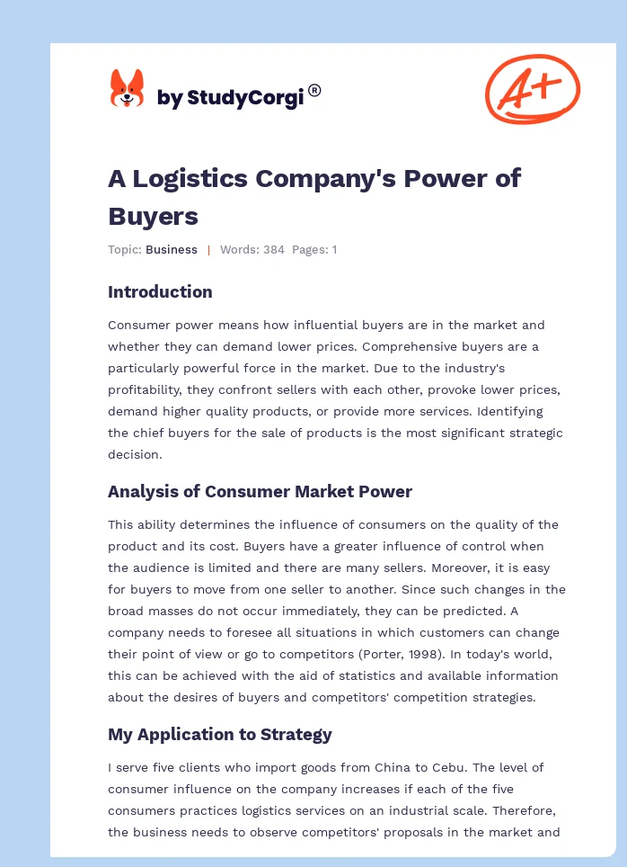 A Logistics Company's Power of Buyers. Page 1