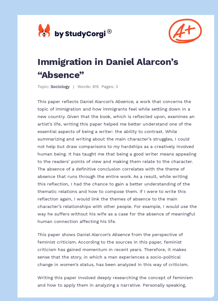 Immigration in Daniel Alarcon’s “Absence”. Page 1