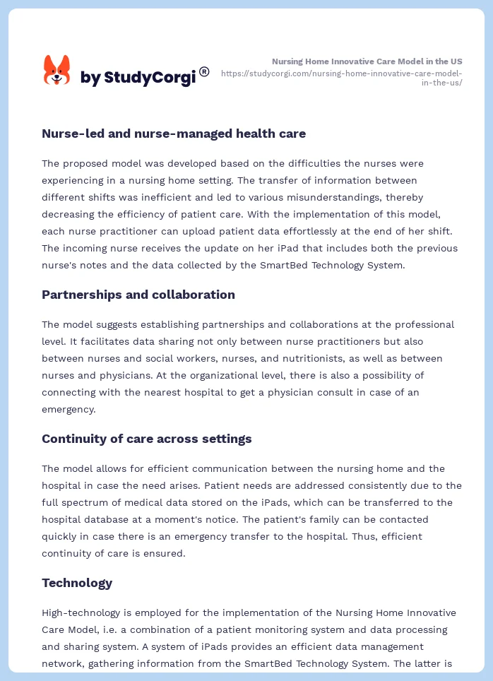 Nursing Home Innovative Care Model in the US. Page 2