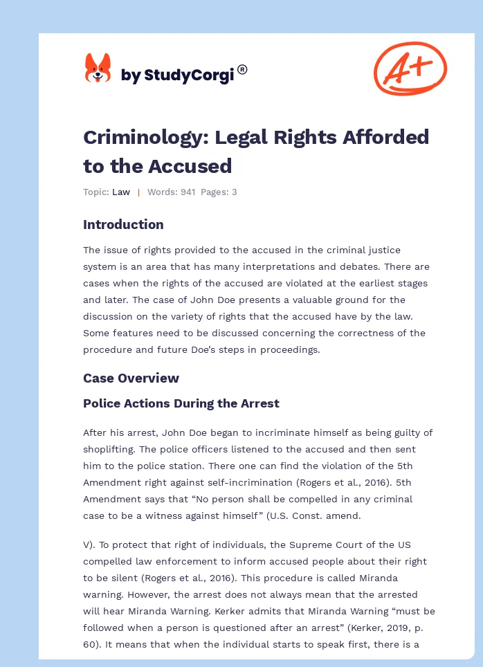 Criminology: Legal Rights Afforded to the Accused. Page 1