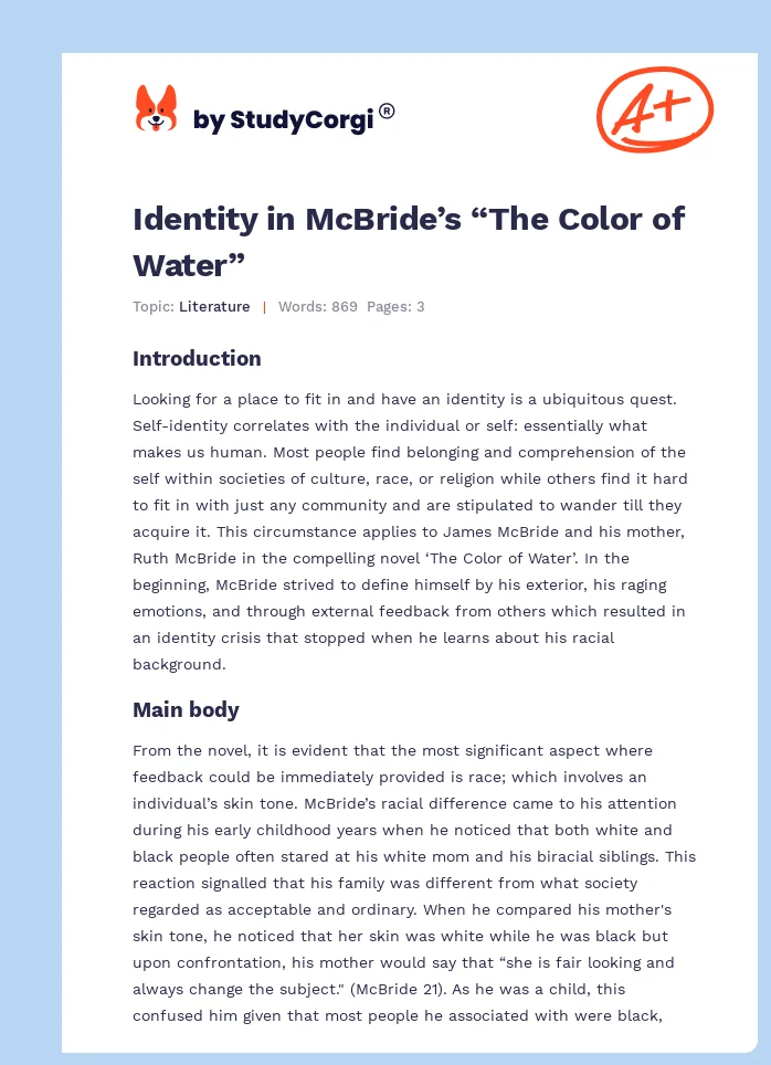 Identity in McBride’s “The Color of Water”. Page 1
