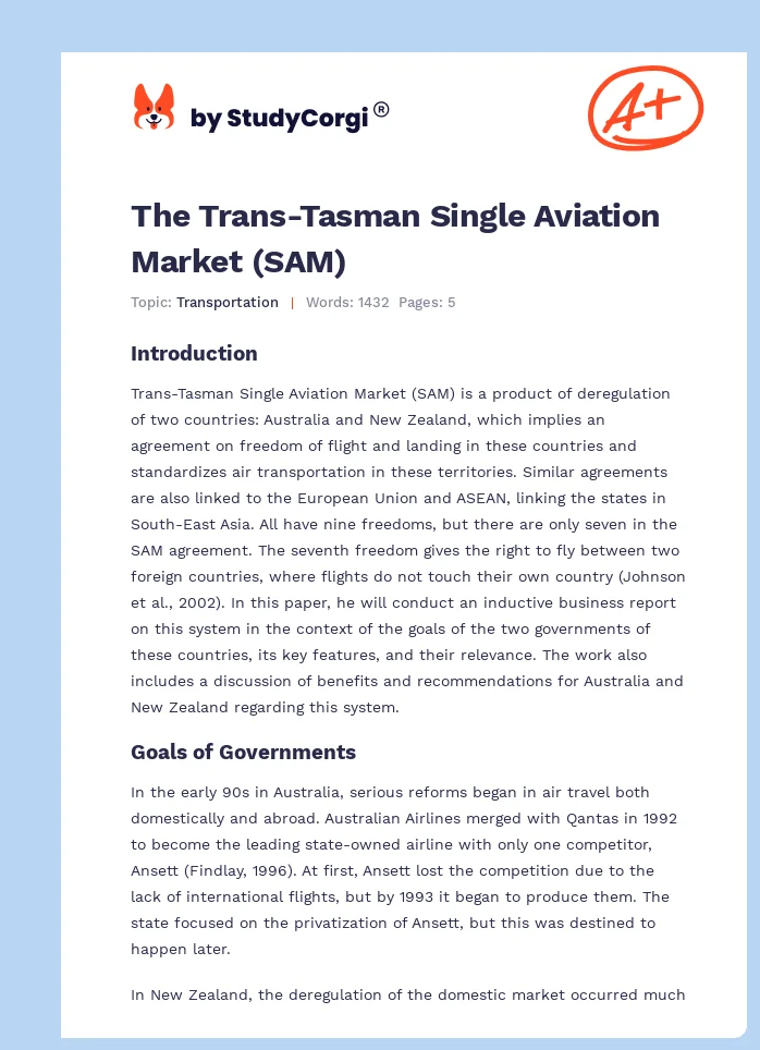 The Trans-Tasman Single Aviation Market (SAM). Page 1