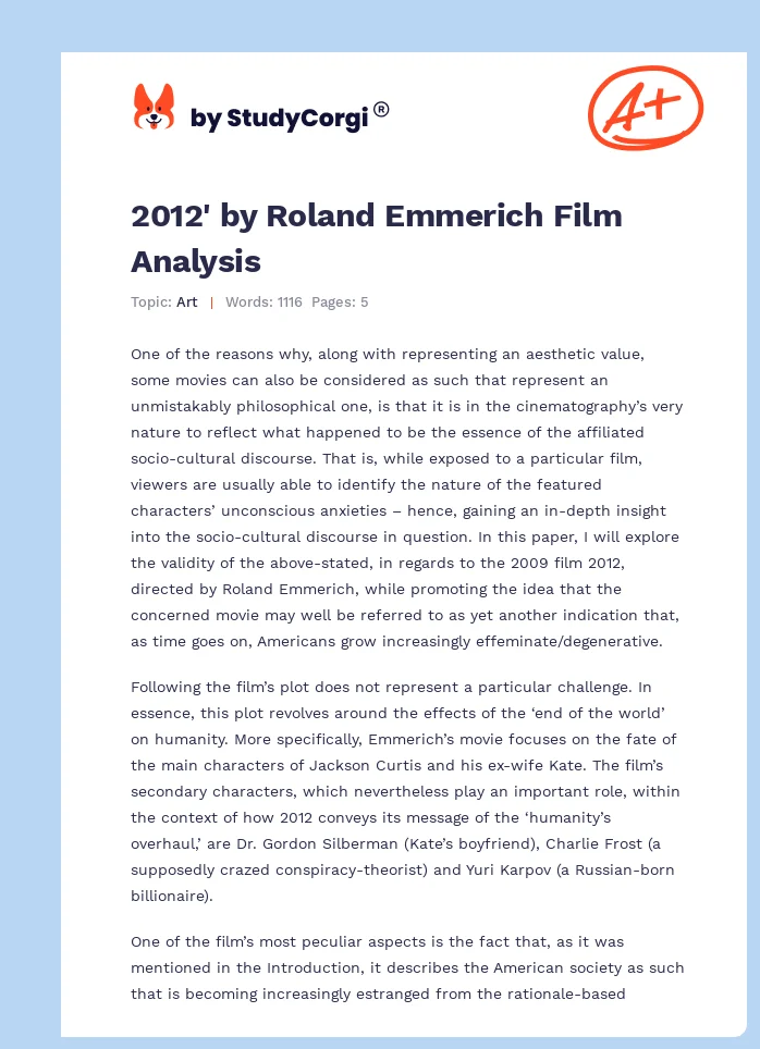 2012' by Roland Emmerich Film Analysis. Page 1