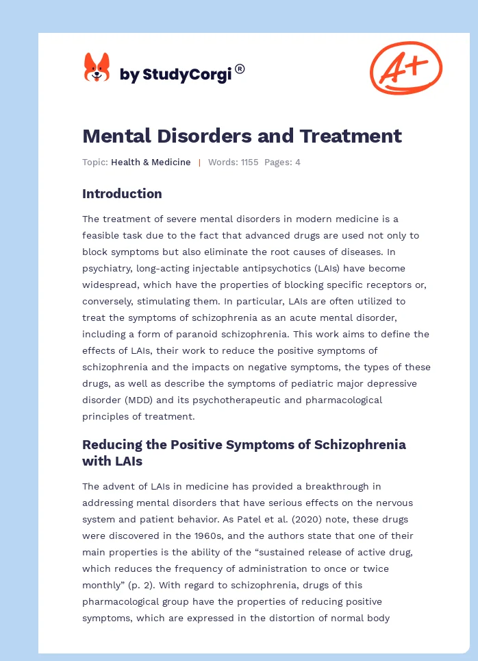 Mental Disorders and Treatment. Page 1