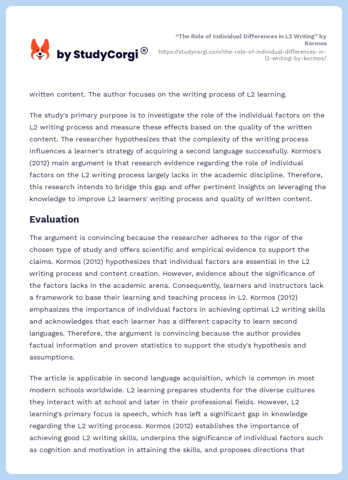 “The Role of Individual Differences in L2 Writing” by Kormos. Page 2