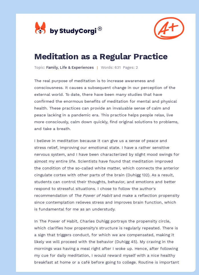 Meditation as a Regular Practice. Page 1