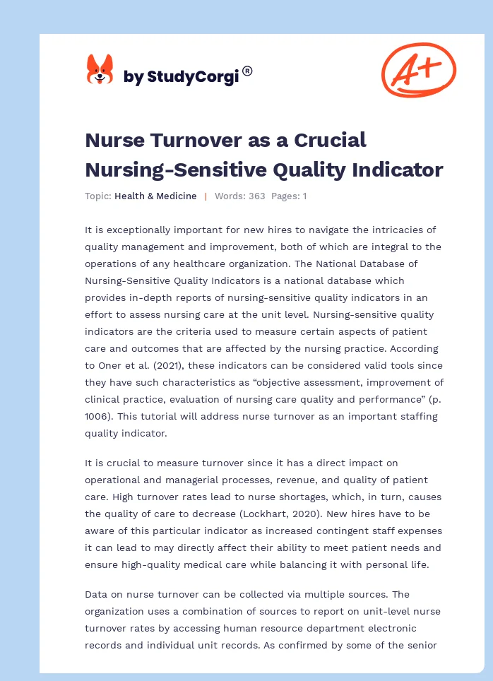 Nurse Turnover as a Crucial Nursing-Sensitive Quality Indicator. Page 1