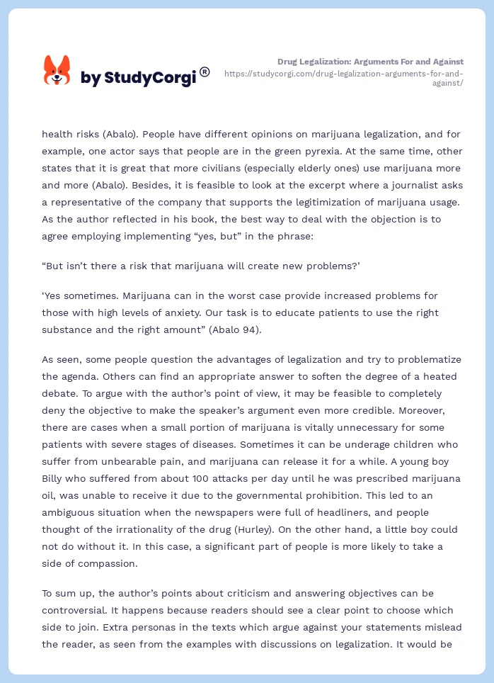 Drug Legalization: Arguments For and Against. Page 2