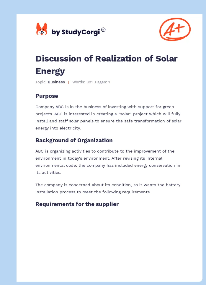 Discussion of Realization of Solar Energy. Page 1