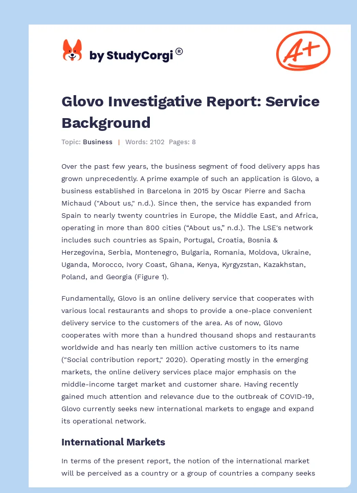 Glovo Investigative Report: Service Background. Page 1