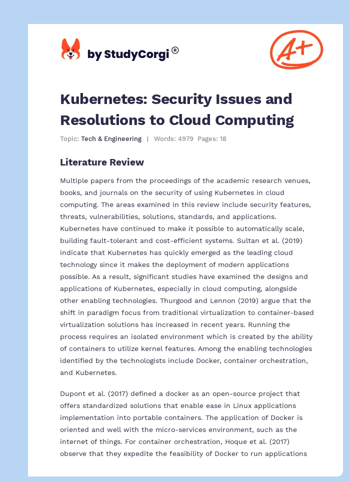 Kubernetes: Security Issues and Resolutions to Cloud Computing. Page 1