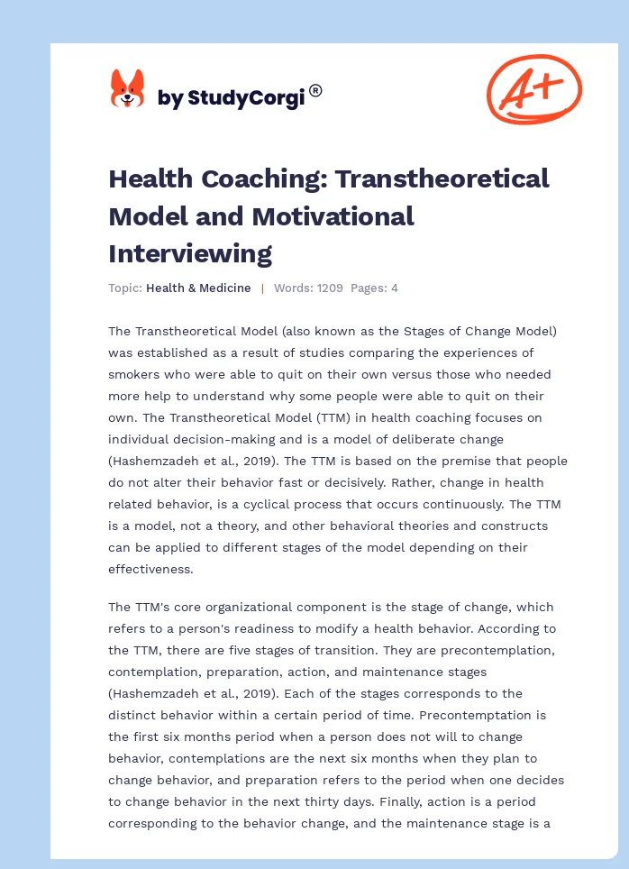 Health Coaching: Transtheoretical Model and Motivational Interviewing. Page 1