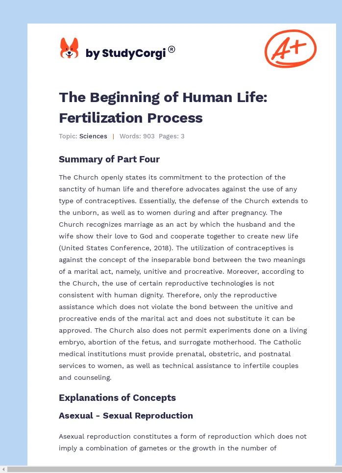 The Beginning of Human Life: Fertilization Process. Page 1