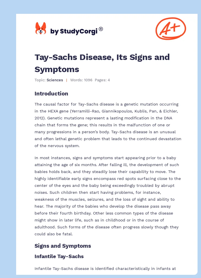 Tay-Sachs Disease, Its Signs and Symptoms. Page 1