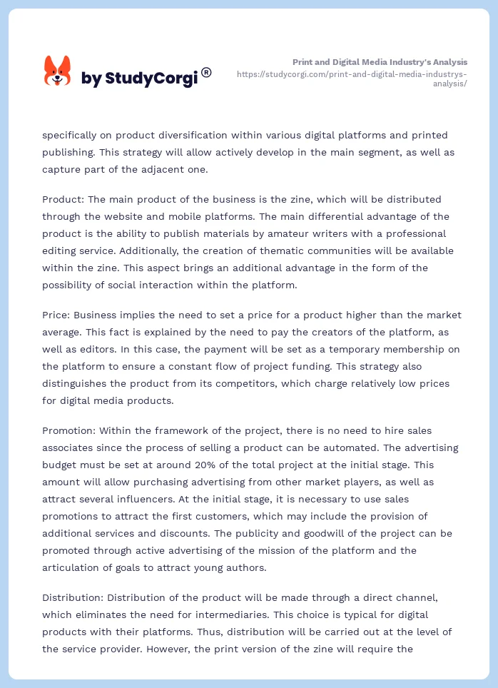 Print and Digital Media Industry's Analysis. Page 2