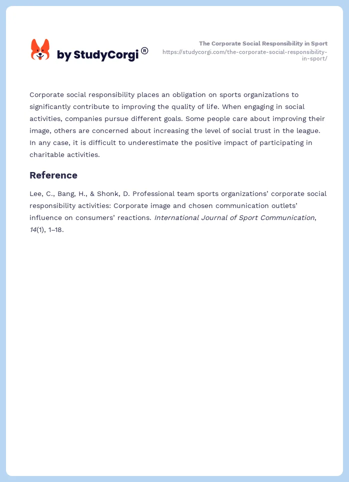 The Corporate Social Responsibility in Sport. Page 2