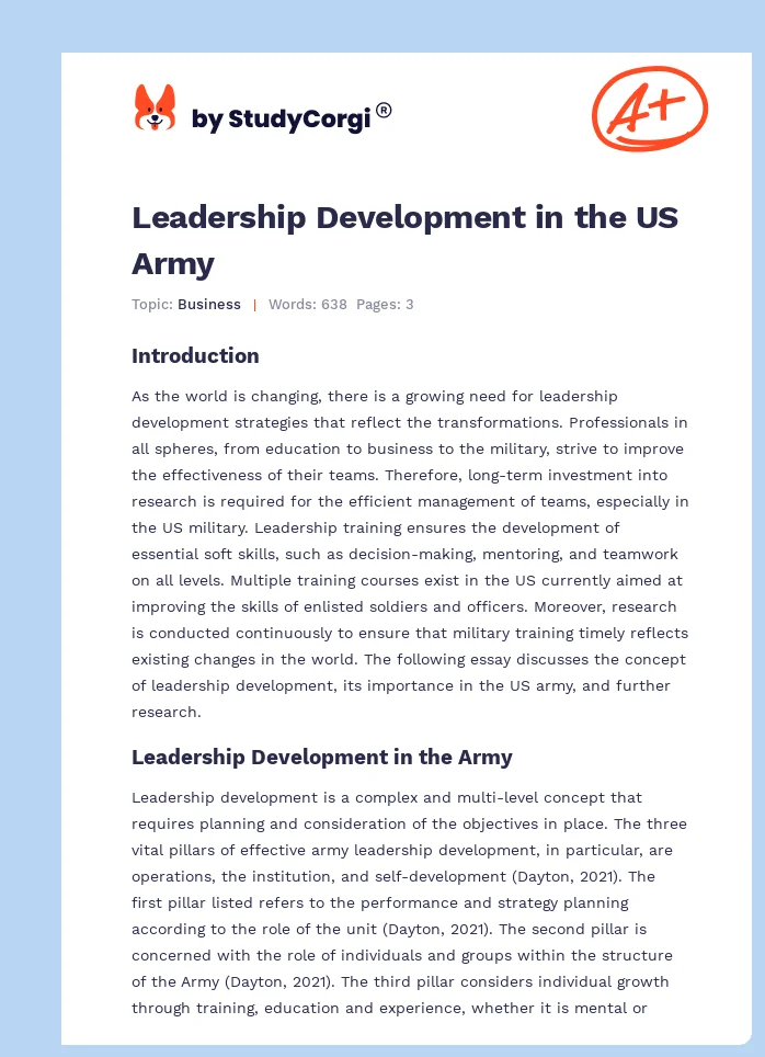 Leadership Development in the US Army. Page 1