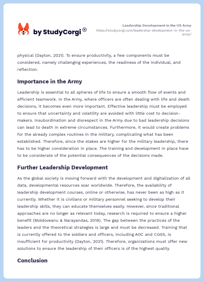 Leadership Development in the US Army. Page 2