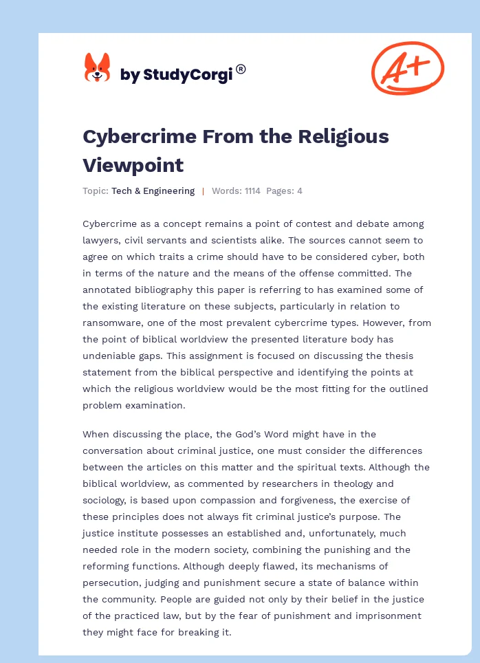 Cybercrime From the Religious Viewpoint. Page 1