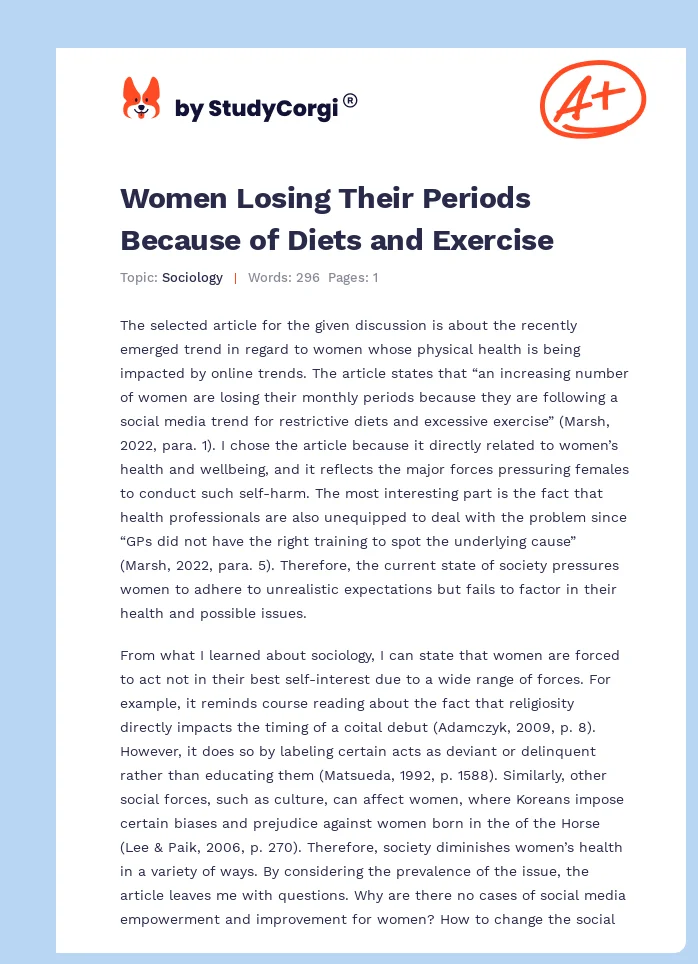 Women Losing Their Periods Because of Diets and Exercise. Page 1
