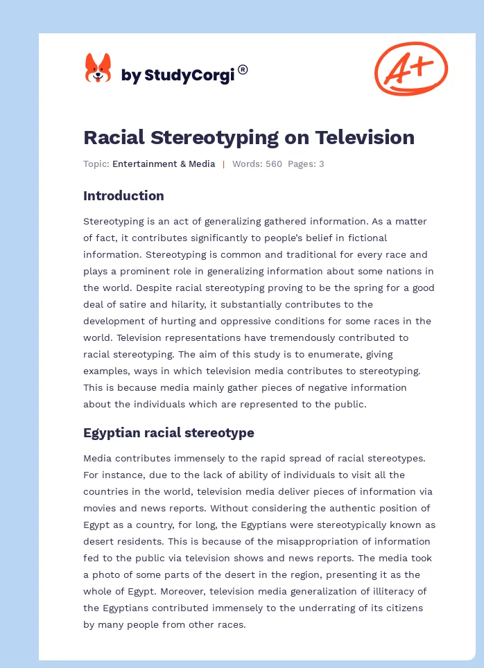 Racial Stereotyping on Television. Page 1