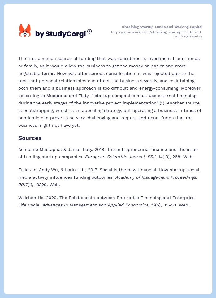 Obtaining Startup Funds and Working Capital. Page 2