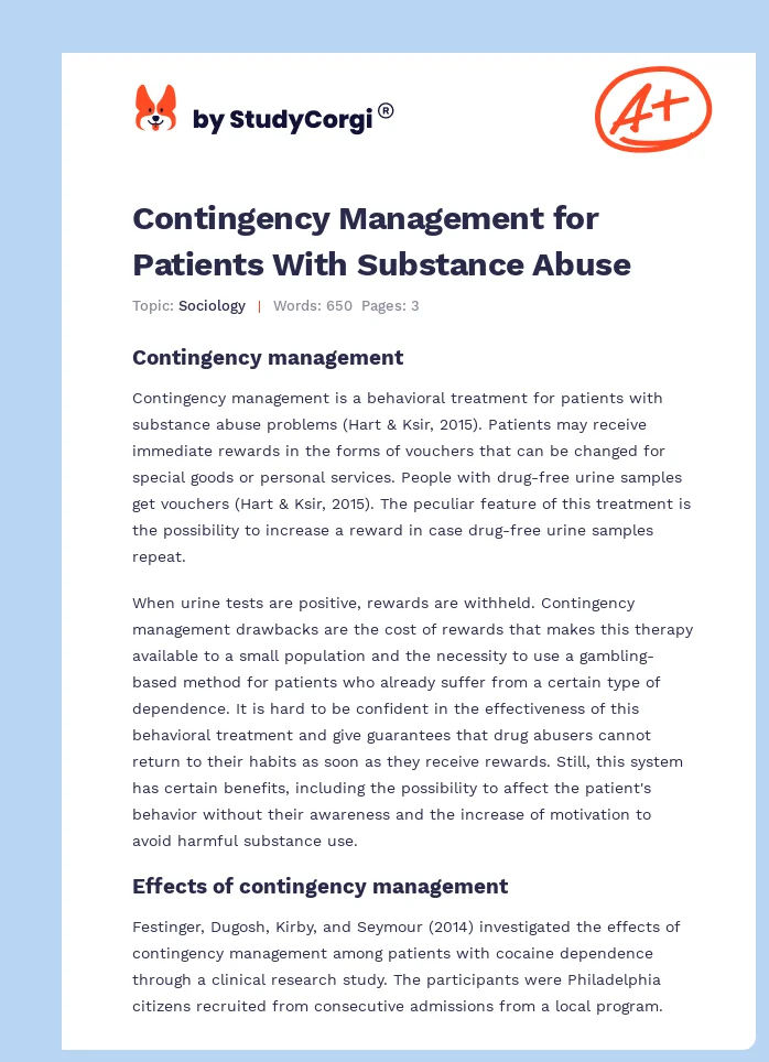 Contingency Management for Patients With Substance Abuse. Page 1
