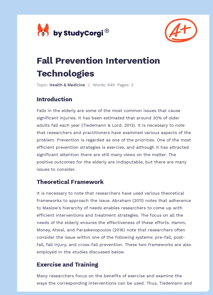 Fall Prevention Intervention Technologies. Page 1