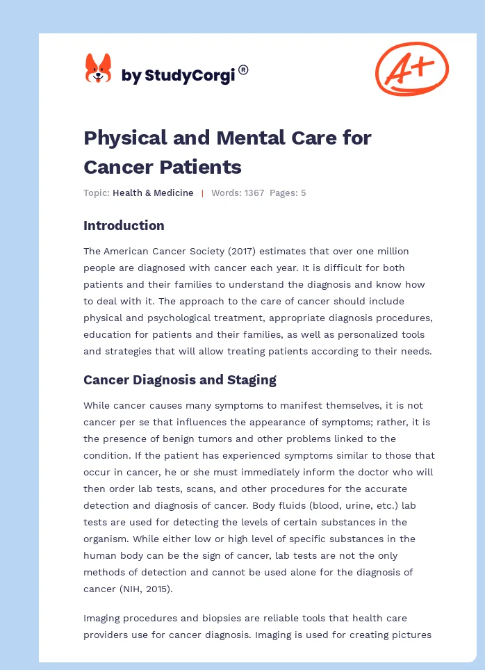 Physical and Mental Care for Cancer Patients. Page 1