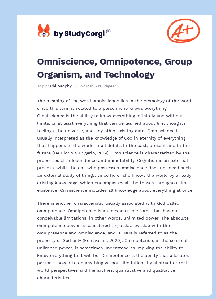 Omniscience, Omnipotence, Group Organism, and Technology. Page 1