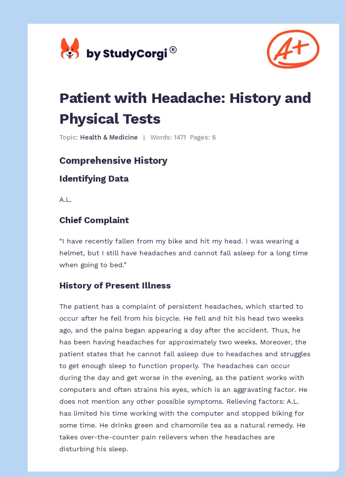 Patient with Headache: History and Physical Tests. Page 1