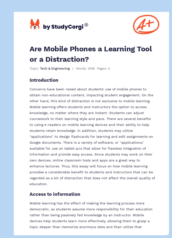 Are Mobile Phones a Learning Tool or a Distraction?. Page 1